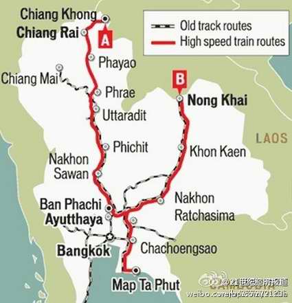 泰国将建两条高铁 穿过老挝与中国西南部联通英文地图